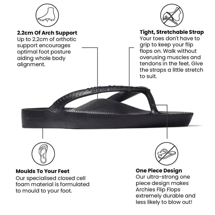 Archies Arch Support Thongs in Black