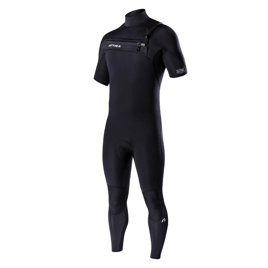 Attica Omega Chest Zip 3/2 Short Sleeve Steamer: Black/White Mens Wetsuits Attica