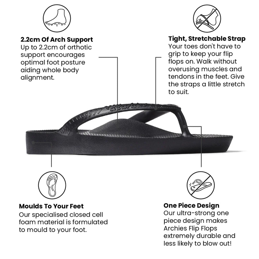 Archies Arch Support Thongs in Black