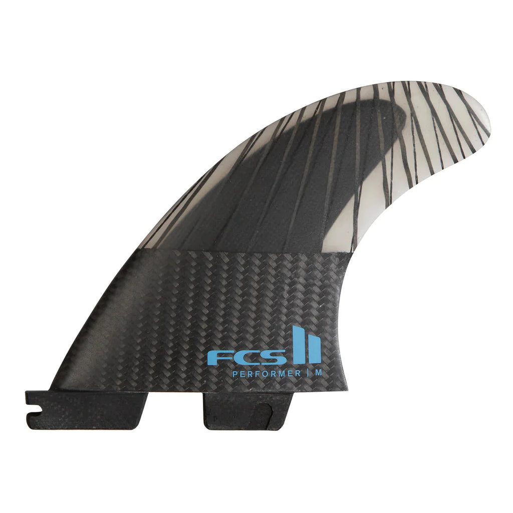 FCS II Performer PC Carbon Tranquil Blue Tri Fin Set Surfboard Fins FCS M 