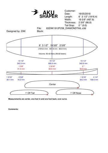 Single Fin 6'3 Diamond Tail Pre Shape