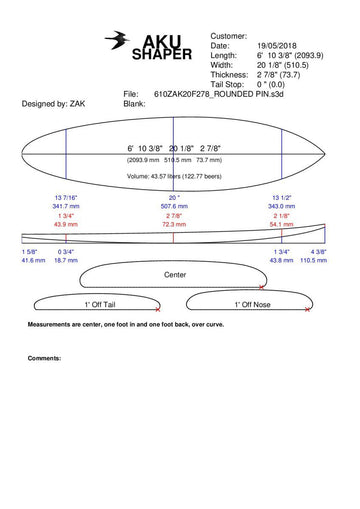 Single Fin 6'10 Rounded Pin Pre Shape