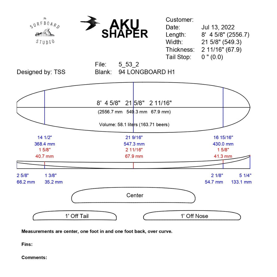 AkuShaper Minimal/Funboard Style 3